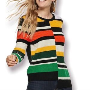 Nine West Color Block Sweater Asymmetrical Hem Retro Black XS